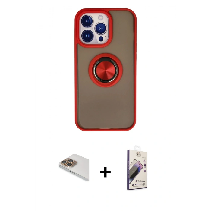 MARSİLYAN™- iPhone 13 Pro Max Kılıf Yörünge Çizgi - Siyah Bilvis 3D Mat Cam Ekran Koruyucu + Pers Alüminyum Kamera Lens - GD