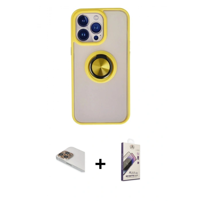 MARSİLYAN™- iPhone 13 Pro Max Kılıf Yörünge Çizgi - Siyah Bilvis 3D Mat Cam Ekran Koruyucu + Pers Alüminyum Kamera Lens - GD