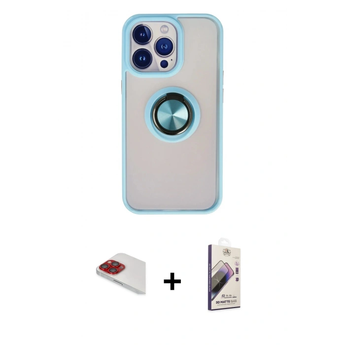 MARSİLYAN™- iPhone 13 Pro Max Kılıf Yörünge Çizgi - Siyah Bilvis 3D Mat Cam Ekran Koruyucu + Pers Alüminyum Kamera Lens - KI