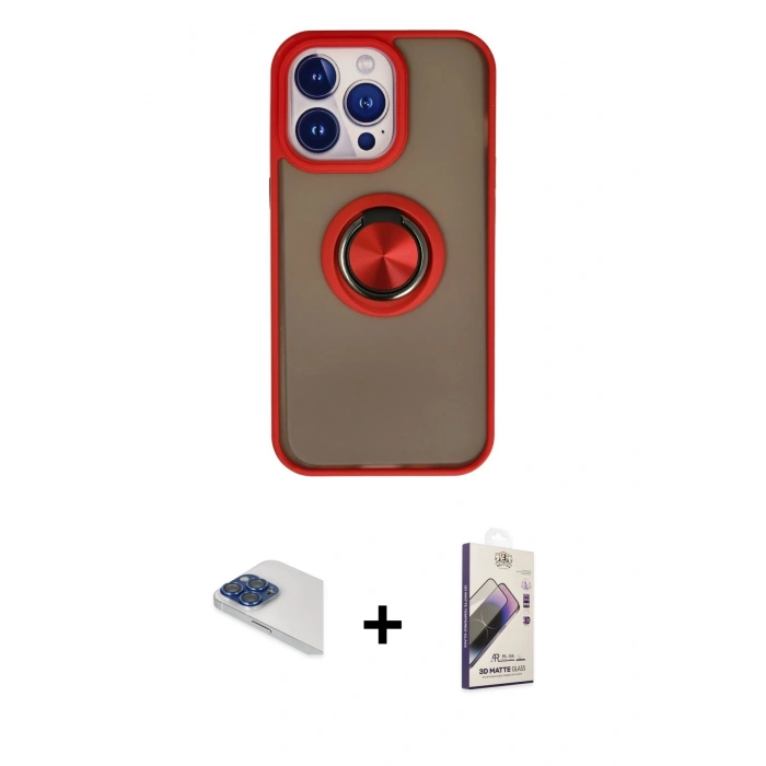 MARSİLYAN™- iPhone 13 Pro Max Kılıf Yörünge Çizgi - Siyah Bilvis 3D Mat Cam Ekran Koruyucu + Lacivert Pers Alüminyum Kamera Lens