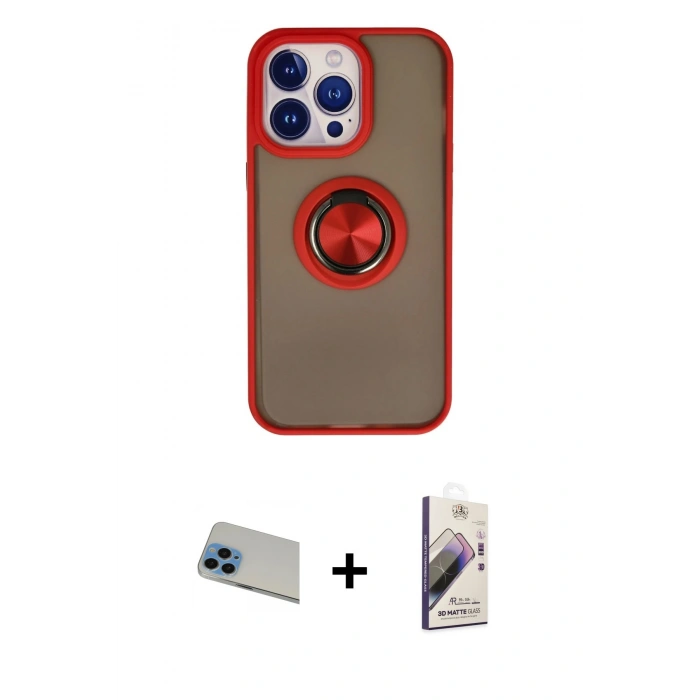 MARSİLYAN™- iPhone 13 Pro Max Kılıf Yörünge Çizgi - Siyah Bilvis 3D Mat Cam Ekran Koruyucu + Rainbow Kamera Lens Koruma Cam - MI