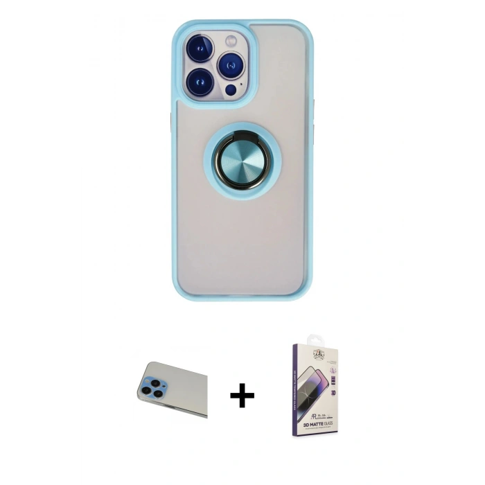 MARSİLYAN™- iPhone 13 Pro Max Kılıf Yörünge Çizgi - Siyah Bilvis 3D Mat Cam Ekran Koruyucu + Rainbow Kamera Lens Koruma Cam - MI