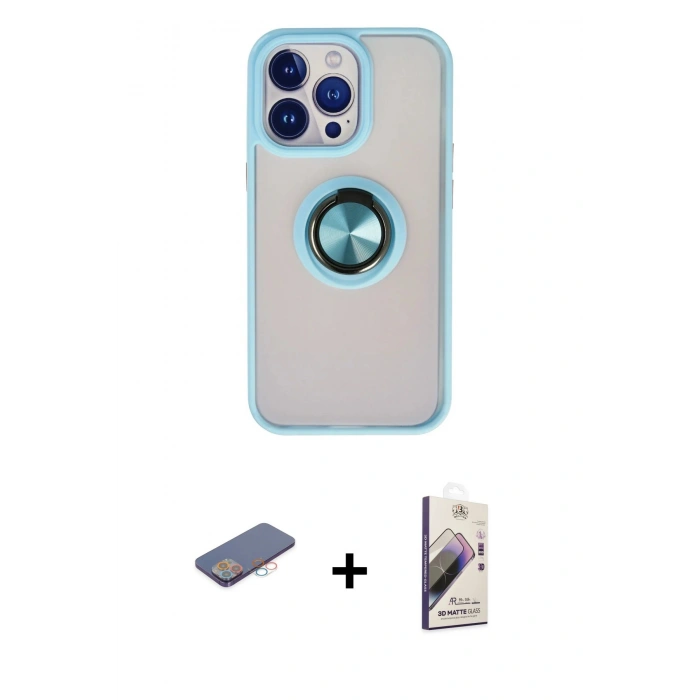 MARSİLYAN™- iPhone 13 Pro Max Kılıf Yörünge Çizgi - Siyah Bilvis 3D Mat Cam Ekran Koruyucu + Renkli Kamera Lens Koruma Cam - PE