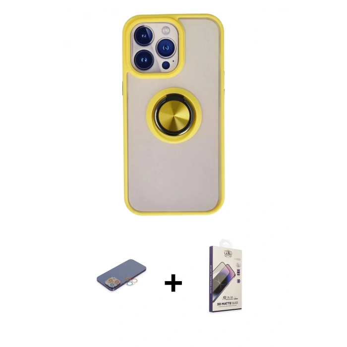 MARSİLYAN™- iPhone 13 Pro Max Kılıf Yörünge Çizgi - Siyah Bilvis 3D Mat Cam Ekran Koruyucu + Renkli Kamera Lens Koruma Cam - PE