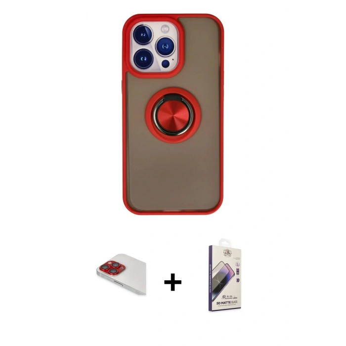 MARSİLYAN™- iPhone 13 Pro Max Kılıf Yörünge Çizgi - Siyah Bilvis 3D Mat Cam Ekran Koruyucu + Pers Alüminyum Kamera Lens - KI