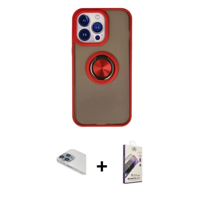 MARSİLYAN™- iPhone 13 Pro Max Kılıf Yörünge Çizgi - Siyah Bilvis 3D Mat Cam Ekran Koruyucu + Pers Alüminyum Kamera Lens - SABE