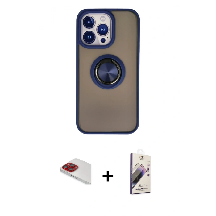 MARSİLYAN™- iPhone 13 Pro Max Kılıf Yörünge Çizgi - Siyah Bilvis 3D Mat Cam Ekran Koruyucu + Pers Alüminyum Kamera Lens - KI