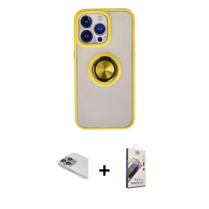 MARSİLYAN™- iPhone 13 Pro Max Kılıf Yörünge Çizgi - Siyah Bilvis 3D Mat Cam Ekran Koruyucu + Pers Alüminyum Kamera Lens - SABE