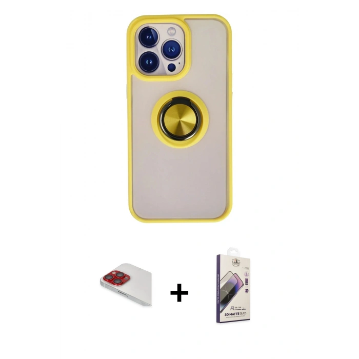 MARSİLYAN™- iPhone 13 Pro Max Kılıf Yörünge Çizgi - Siyah Bilvis 3D Mat Cam Ekran Koruyucu + Pers Alüminyum Kamera Lens - KI