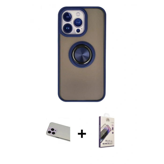 MARSİLYAN™- iPhone 13 Pro Max Kılıf Yörünge Çizgi - Siyah Bilvis 3D Mat Cam Ekran Koruyucu + Rainbow Kamera Lens Koruma Cam - MR