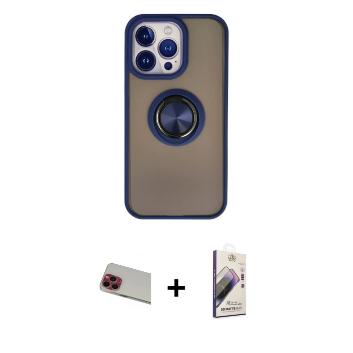 MARSİLYAN™- iPhone 13 Pro Max Kılıf Yörünge Çizgi - Siyah Bilvis 3D Mat Cam Ekran Koruyucu + Rainbow Kamera Lens Koruma Cam - KI