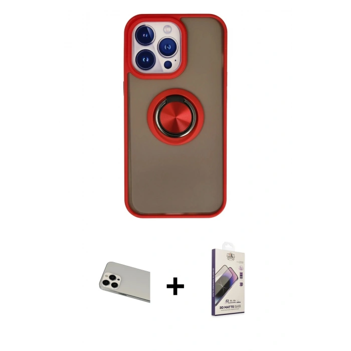MARSİLYAN™- iPhone 13 Pro Max Kılıf Yörünge Çizgi - Siyah Bilvis 3D Mat Cam Ekran Koruyucu + Rainbow Kamera Lens Koruma Cam - BZ