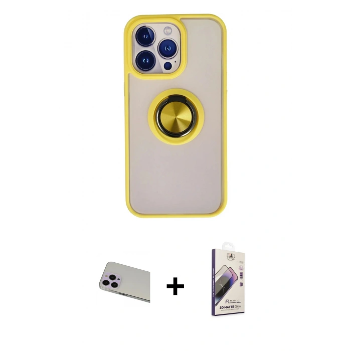 MARSİLYAN™- iPhone 13 Pro Max Kılıf Yörünge Çizgi - Siyah Bilvis 3D Mat Cam Ekran Koruyucu + Rainbow Kamera Lens Koruma Cam - MR
