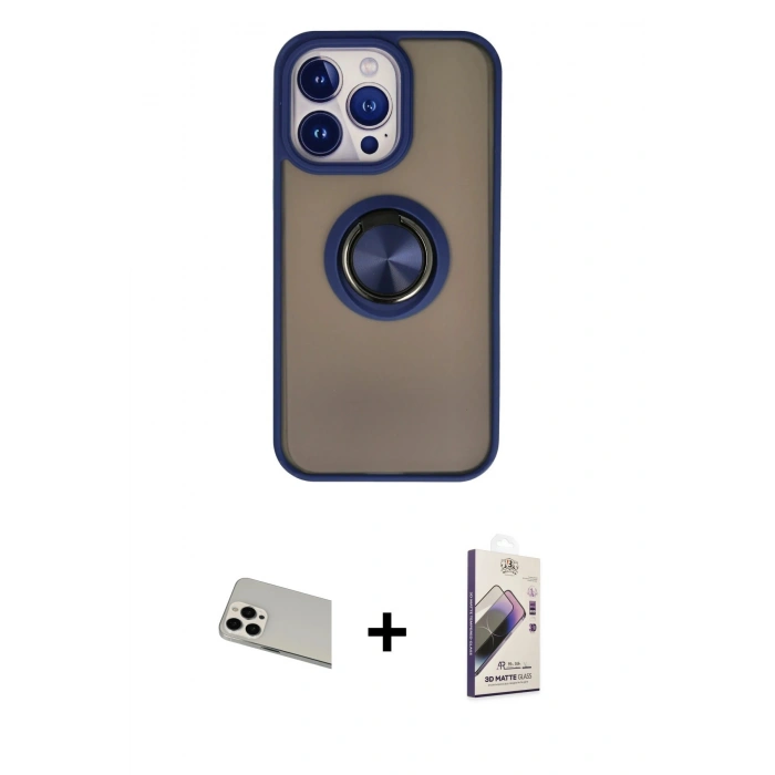 MARSİLYAN™- iPhone 13 Pro Max Kılıf Yörünge Çizgi - Siyah Bilvis 3D Mat Cam Ekran Koruyucu + Rainbow Kamera Lens Koruma Cam - BZ