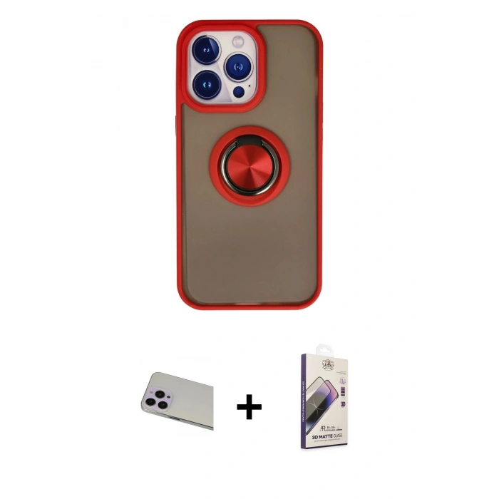 MARSİLYAN™- iPhone 13 Pro Max Kılıf Yörünge Çizgi - Siyah Bilvis 3D Mat Cam Ekran Koruyucu + Rainbow Kamera Lens Koruma Cam - MR