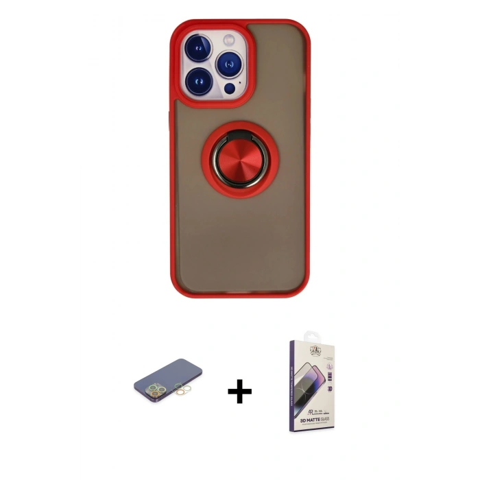 MARSİLYAN™- iPhone 13 Pro Max Kılıf Yörünge Çizgi - Siyah Bilvis 3D Mat Cam Ekran Koruyucu + Renkli Kamera Lens Koruma Cam - SI