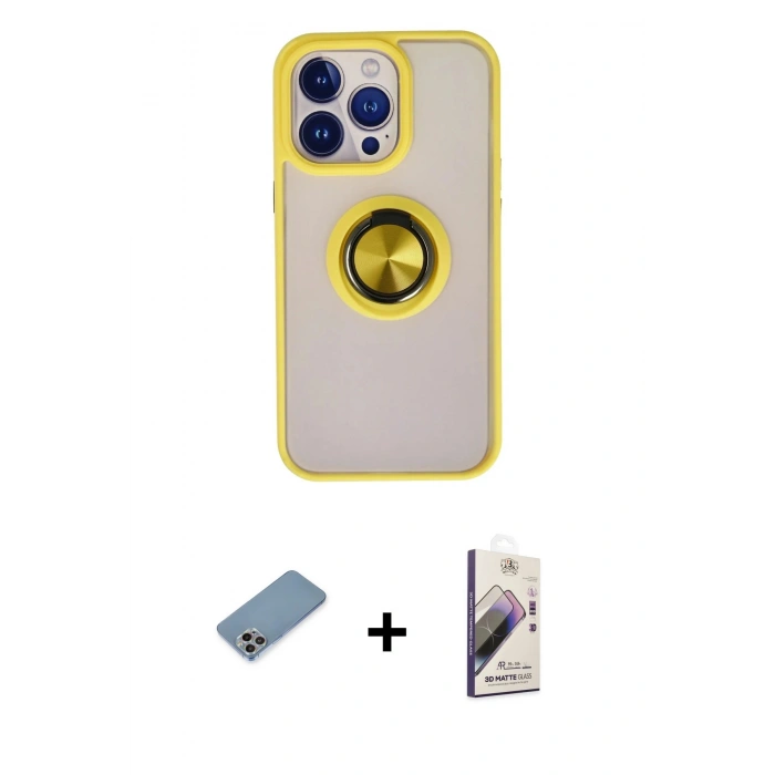 MARSİLYAN™- iPhone 13 Pro Max Kılıf Yörünge Çizgi - Siyah Bilvis 3D Mat Cam Ekran Koruyucu + Shine Kamera Lens Koruma Cam - GI