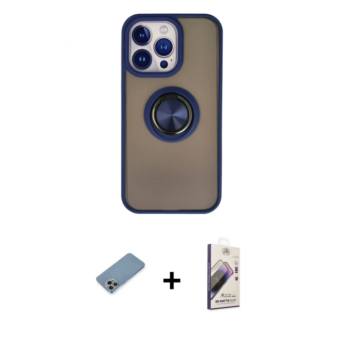 MARSİLYAN™- iPhone 13 Pro Max Kılıf Yörünge Çizgi - Siyah Bilvis 3D Mat Cam Ekran Koruyucu + Shine Kamera Lens Koruma Cam - GI