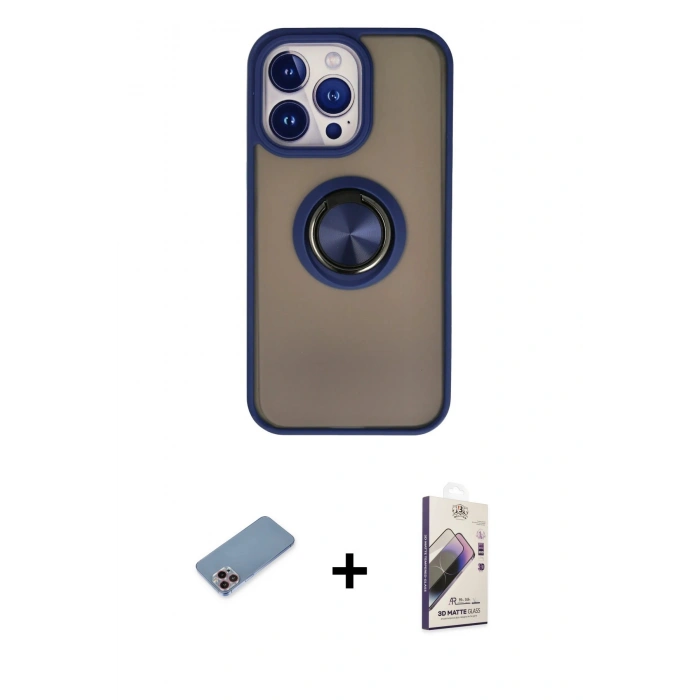 MARSİLYAN™- iPhone 13 Pro Max Kılıf Yörünge Çizgi - Siyah Bilvis 3D Mat Cam Ekran Koruyucu + Shine Kamera Lens Koruma Cam - PE