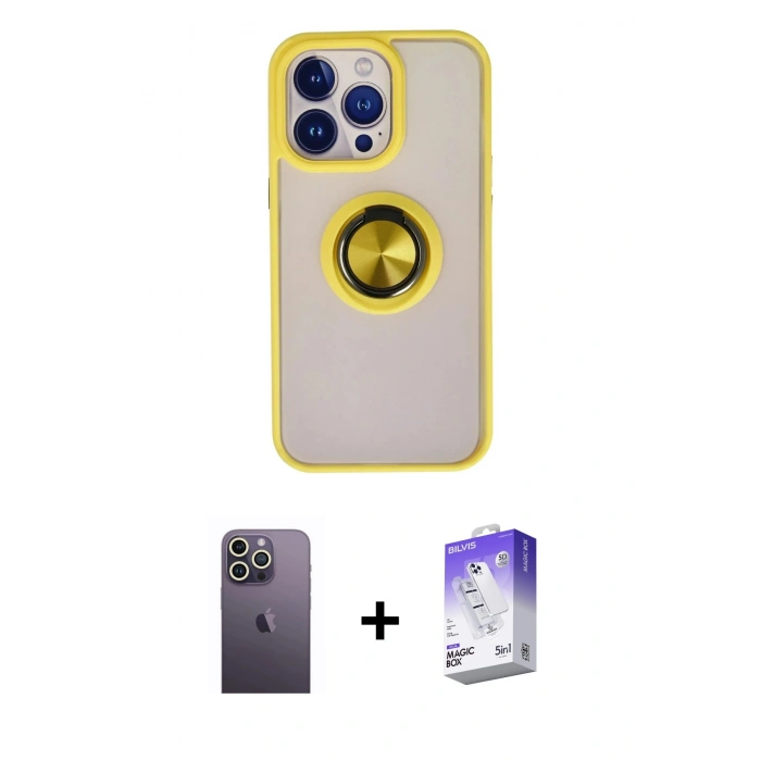 MARSİLYAN™- iPhone 13 Pro Max Kılıf Yörünge Çizgi - Siyah Bilvis 5in1 3D Magic Cam Ekran Koruyucu + Neon Fosforlu Kamera Lens - BZ