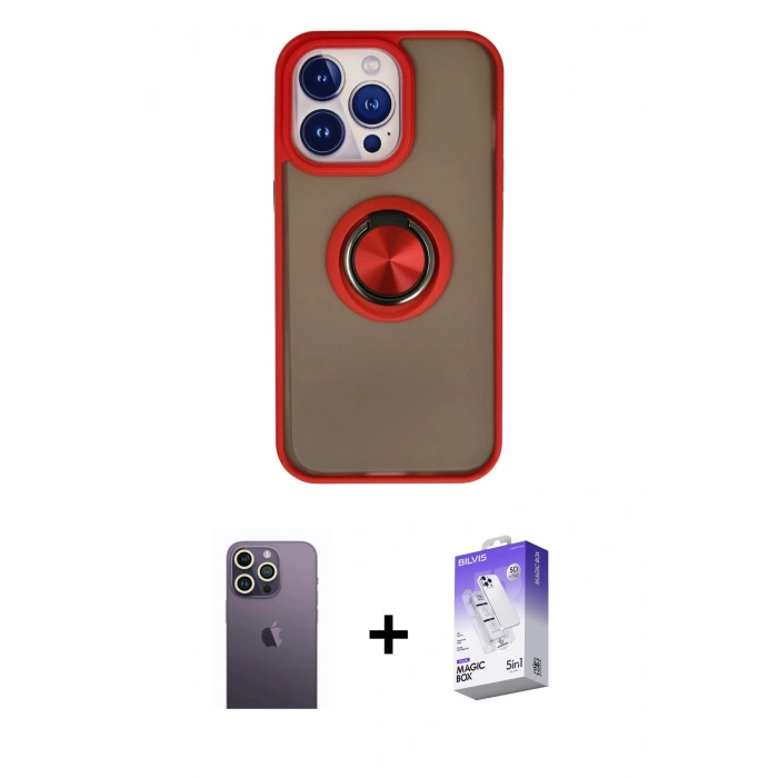 MARSİLYAN™- iPhone 13 Pro Max Kılıf Yörünge Çizgi - Siyah Bilvis 5in1 3D Magic Cam Ekran Koruyucu + Neon Fosforlu Kamera Lens - BZ