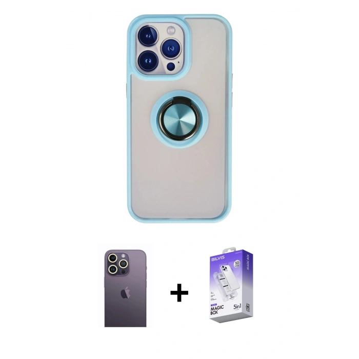 MARSİLYAN™- iPhone 13 Pro Max Kılıf Yörünge Çizgi - Siyah Bilvis 5in1 3D Magic Cam Ekran Koruyucu + Neon Fosforlu Kamera Lens - BZ
