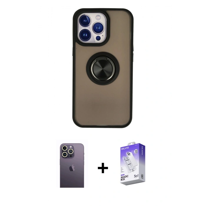 MARSİLYAN™- iPhone 13 Pro Max Kılıf Yörünge Çizgi - Siyah Bilvis 5in1 3D Magic Cam Ekran Koruyucu + Neon Fosforlu Kamera Lens - BZ