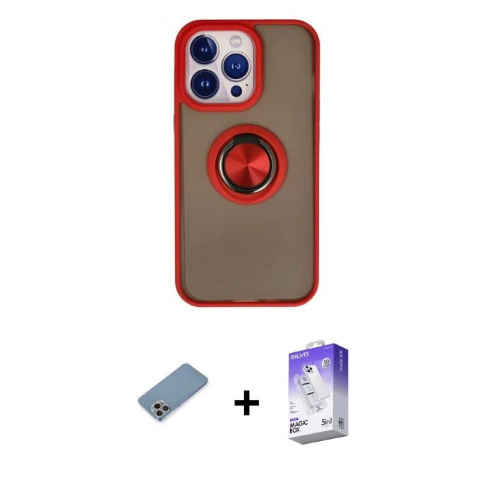 MARSİLYAN™- iPhone 13 Pro Max Kılıf Yörünge Çizgi - Siyah Bilvis 5in1 3D Magic Cam Ekran Koruyucu + Shine Kamera Lens Koruma Cam - GI