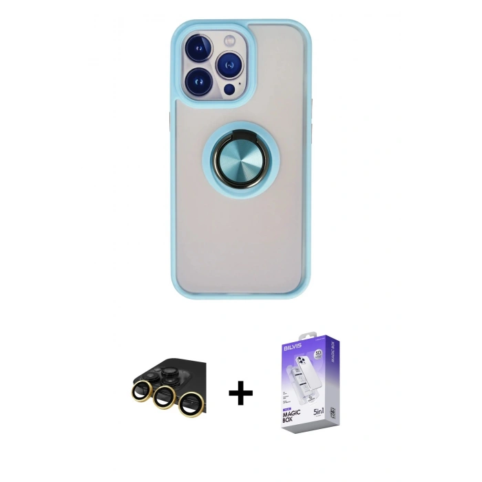 MARSİLYAN™- iPhone 13 Pro Max Kılıf Yörünge Çizgi - Siyah Bilvis 5in1 3D Magic Cam Ekran Koruyucu + Raze Metal Kamera Lens - GD