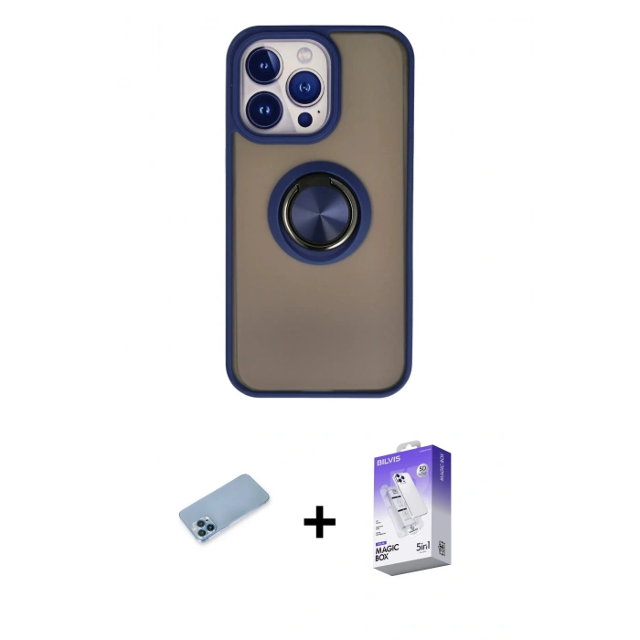 MARSİLYAN™- iPhone 13 Pro Max Kılıf Yörünge Çizgi - Siyah Bilvis 5in1 3D Magic Cam Ekran Koruyucu + Shine Kamera Lens Koruma Cam - MI