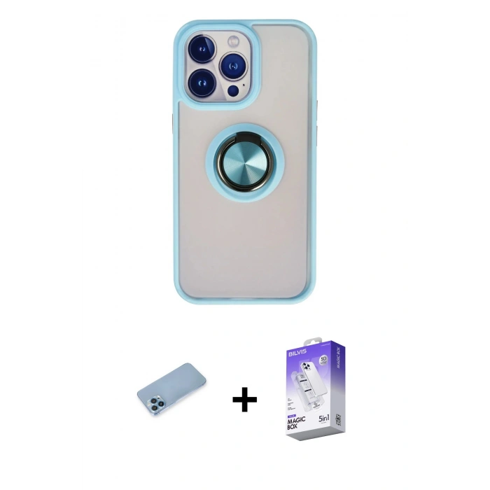 MARSİLYAN™- iPhone 13 Pro Max Kılıf Yörünge Çizgi - Siyah Bilvis 5in1 3D Magic Cam Ekran Koruyucu + Shine Kamera Lens Koruma Cam - MI