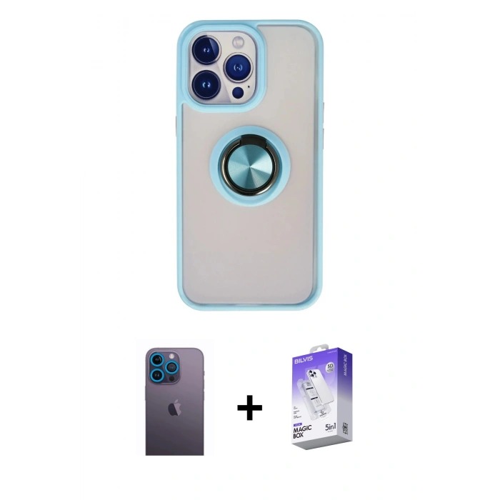 MARSİLYAN™- iPhone 13 Pro Max Kılıf Yörünge Çizgi - Siyah Bilvis 5in1 3D Magic Cam Ekran Koruyucu + Neon Fosforlu Kamera Lens - MI