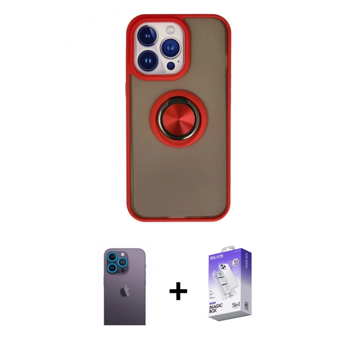 MARSİLYAN™- iPhone 13 Pro Max Kılıf Yörünge Çizgi - Siyah Bilvis 5in1 3D Magic Cam Ekran Koruyucu + Neon Fosforlu Kamera Lens - MI