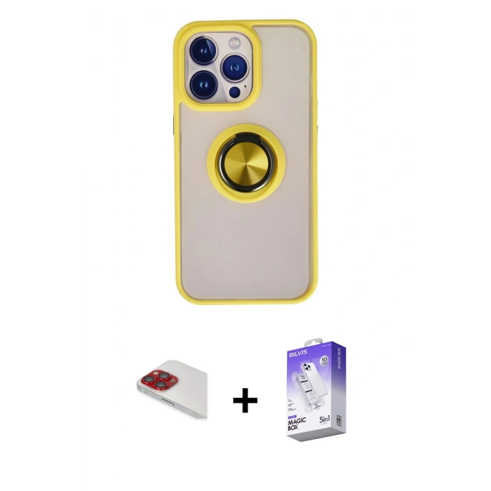 MARSİLYAN™- iPhone 13 Pro Max Kılıf Yörünge Çizgi - Siyah Bilvis 5in1 3D Magic Cam Ekran Koruyucu + Pers Alüminyum Kamera Lens - KI