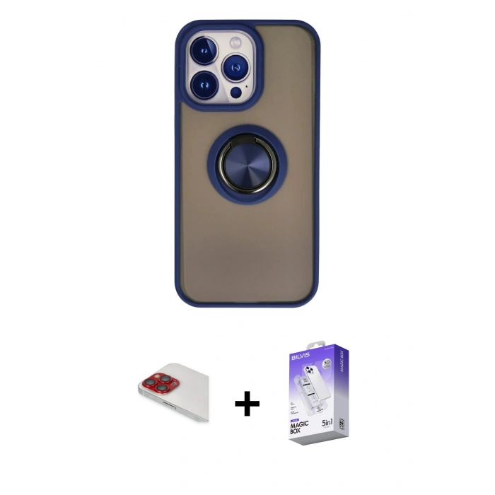 MARSİLYAN™- iPhone 13 Pro Max Kılıf Yörünge Çizgi - Siyah Bilvis 5in1 3D Magic Cam Ekran Koruyucu + Pers Alüminyum Kamera Lens - KI