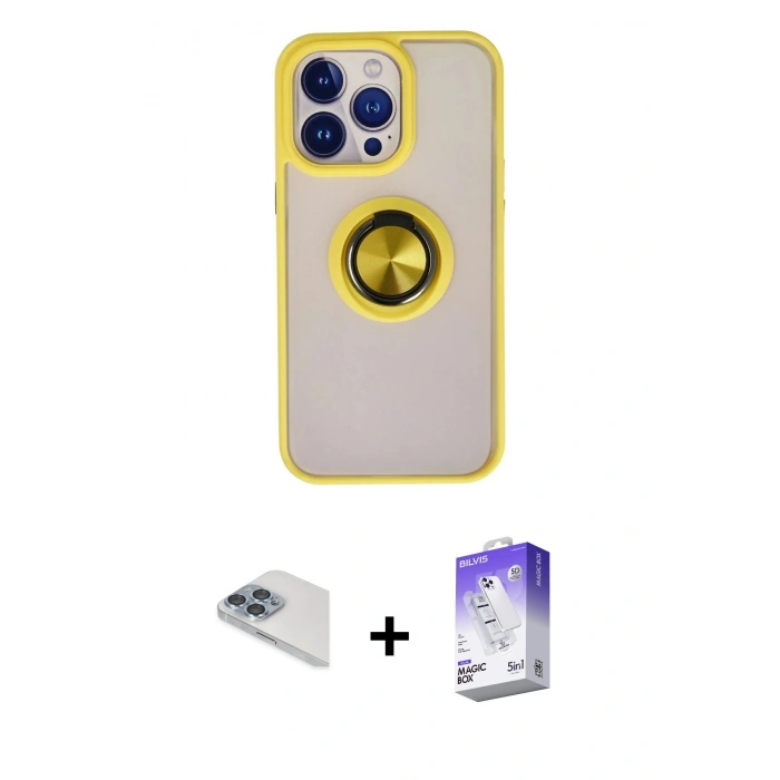 MARSİLYAN™- iPhone 13 Pro Max Kılıf Yörünge Çizgi - Siyah Bilvis 5in1 3D Magic Cam Ekran Koruyucu + Pers Alüminyum Kamera Lens - SABE