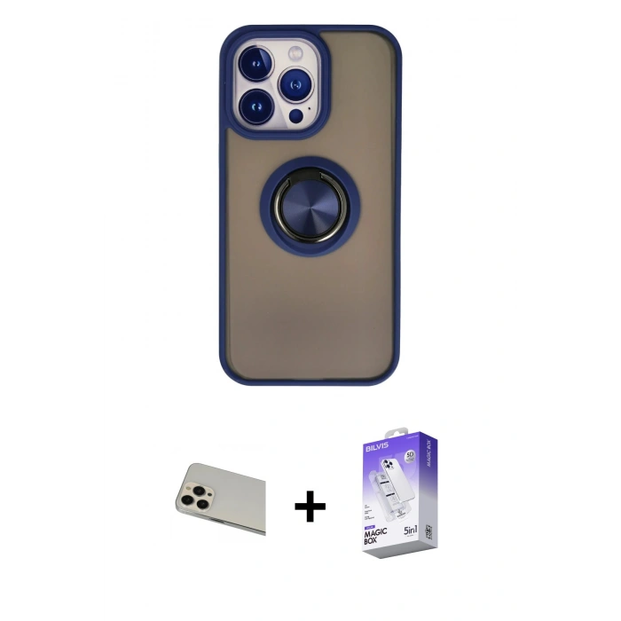 MARSİLYAN™- iPhone 13 Pro Max Kılıf Yörünge Çizgi - Siyah Bilvis 5in1 3D Magic Cam Ekran Koruyucu + Rainbow Kamera Lens Koruma Cam - REGD