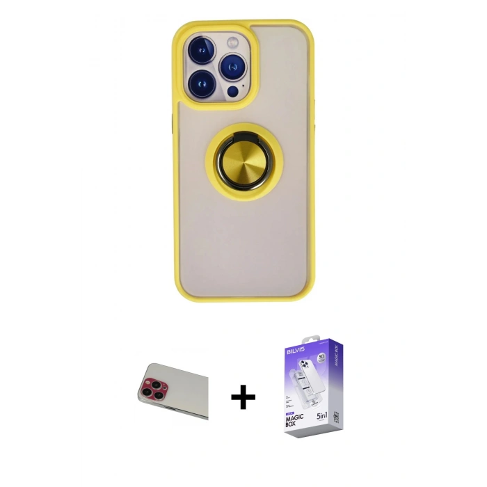 MARSİLYAN™- iPhone 13 Pro Max Kılıf Yörünge Çizgi - Siyah Bilvis 5in1 3D Magic Cam Ekran Koruyucu + Rainbow Kamera Lens Koruma Cam - KI
