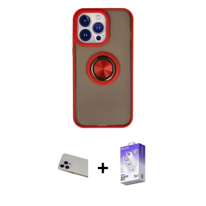 MARSİLYAN™- iPhone 13 Pro Max Kılıf Yörünge Çizgi - Siyah Bilvis 5in1 3D Magic Cam Ekran Koruyucu + Rainbow Kamera Lens Koruma Cam - MR