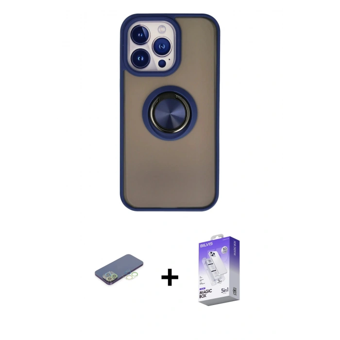 MARSİLYAN™- iPhone 13 Pro Max Kılıf Yörünge Çizgi - Siyah Bilvis 5in1 3D Magic Cam Ekran Koruyucu + Renkli Kamera Lens Koruma Cam - YL