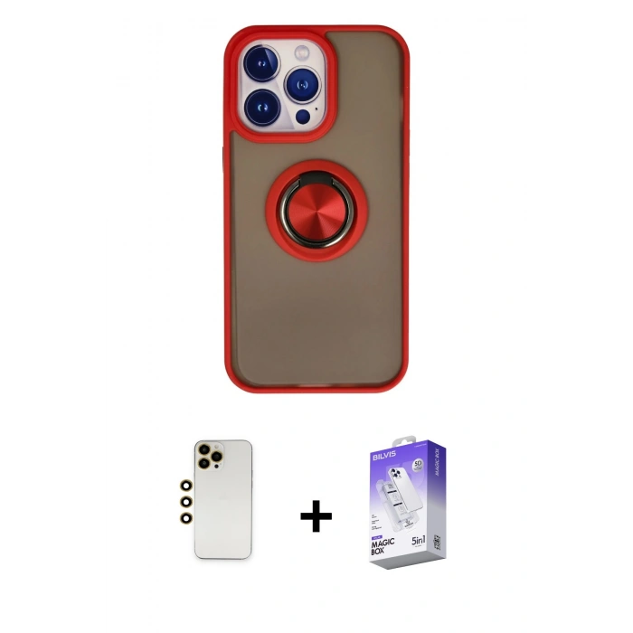 MARSİLYAN™- iPhone 13 Pro Max Kılıf Yörünge Çizgi - Siyah Bilvis 5in1 3D Magic Cam Ekran Koruyucu + Shine Kamera Lens - GD