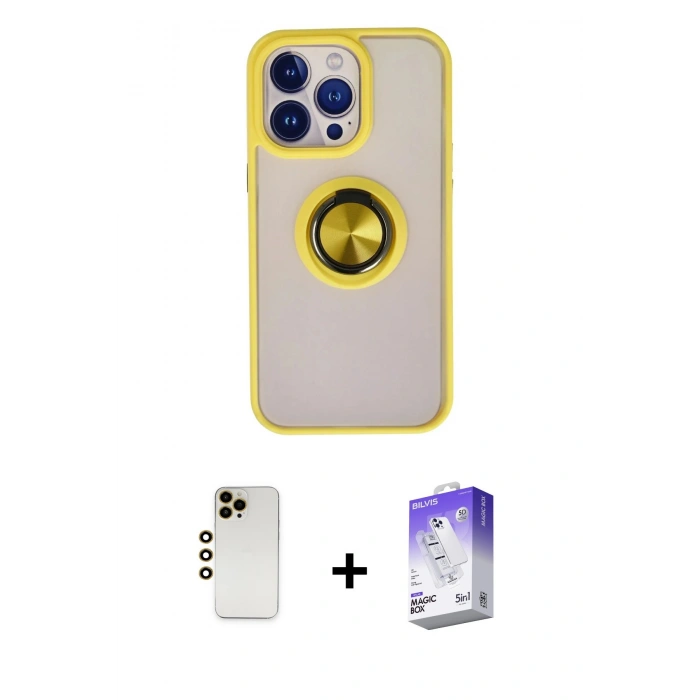 MARSİLYAN™- iPhone 13 Pro Max Kılıf Yörünge Çizgi - Siyah Bilvis 5in1 3D Magic Cam Ekran Koruyucu + Shine Kamera Lens - GD