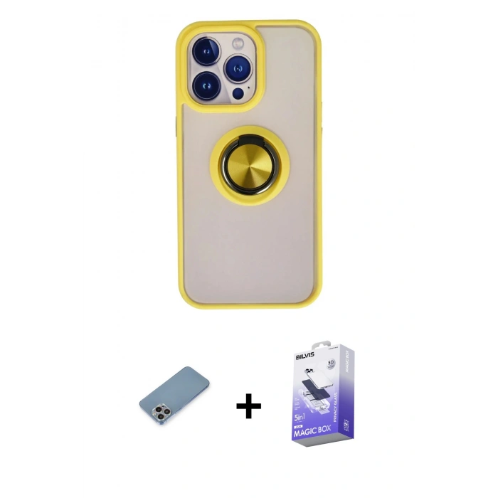 MARSİLYAN™- iPhone 13 Pro Max Kılıf Yörünge Çizgi - Siyah Bilvis 5in1 5D Magic Hayalet Cam Ekran Koruyucu + Shine Kamera Lens Koruma Cam - GI