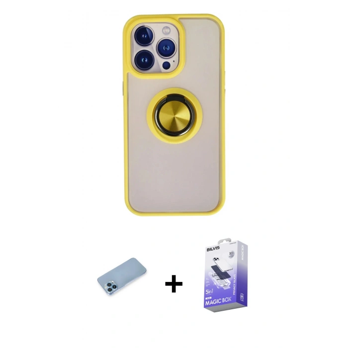 MARSİLYAN™- iPhone 13 Pro Max Kılıf Yörünge Çizgi - Siyah Bilvis 5in1 5D Magic Hayalet Cam Ekran Koruyucu + Shine Kamera Lens Koruma Cam - MI