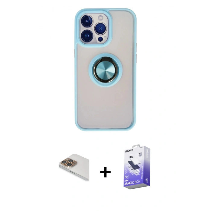MARSİLYAN™- iPhone 13 Pro Max Kılıf Yörünge Çizgi - Siyah Bilvis 5in1 5D Magic Hayalet Cam Ekran Koruyucu + Gold Pers Alüminyum Kamera Lens