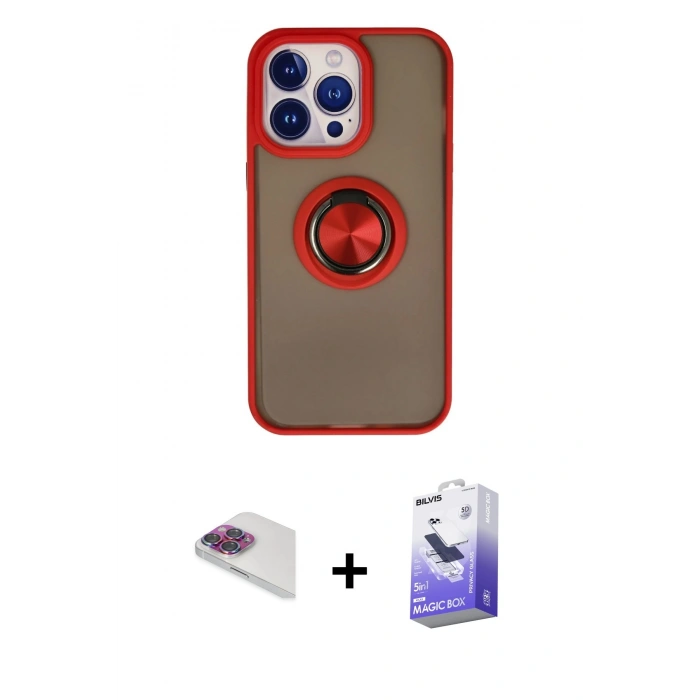 MARSİLYAN™- iPhone 13 Pro Max Kılıf Yörünge Çizgi - Siyah Bilvis 5in1 5D Magic Hayalet Cam Ekran Koruyucu + Pers Alüminyum Kamera Lens - GI