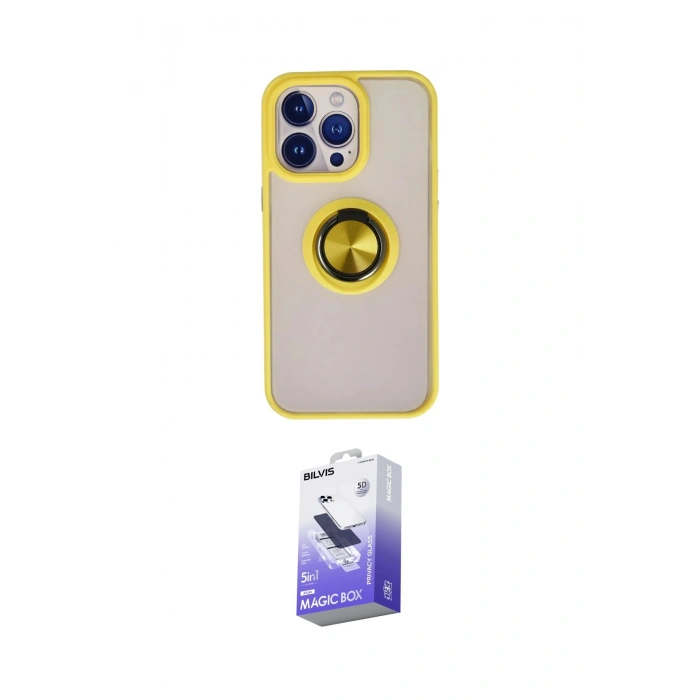 MARSİLYAN™- iPhone 13 Pro Max Kılıf Yörünge Çizgi - Siyah Bilvis 5in1 5D Magic Hayalet Cam Ekran Koruyucu
