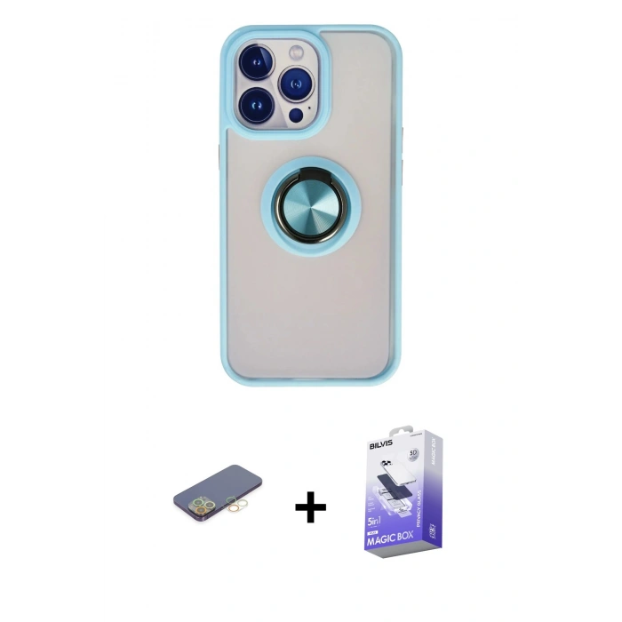 MARSİLYAN™- iPhone 13 Pro Max Kılıf Yörünge Çizgi - Siyah Bilvis 5in1 5D Magic Hayalet Cam Ekran Koruyucu + Renkli Kamera Lens Koruma Cam - SI
