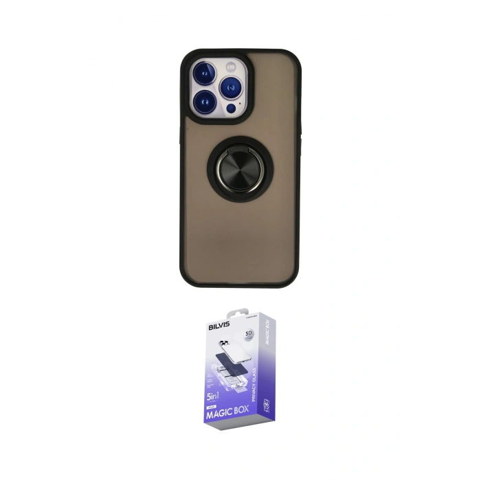 MARSİLYAN™- iPhone 13 Pro Max Kılıf Yörünge Çizgi - Siyah Bilvis 5in1 5D Magic Hayalet Cam Ekran Koruyucu