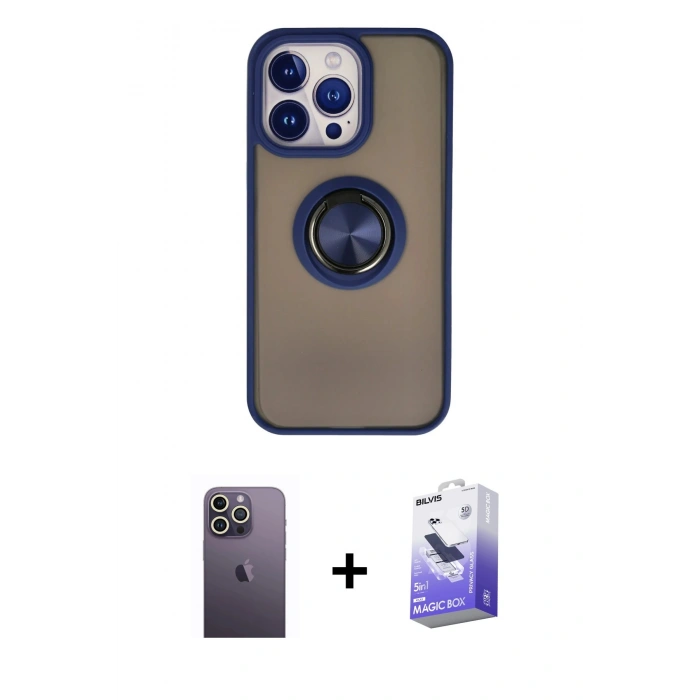 MARSİLYAN™- iPhone 13 Pro Max Kılıf Yörünge Çizgi - Siyah Bilvis 5in1 5D Magic Hayalet Cam Ekran Koruyucu + Neon Fosforlu Kamera Lens - BZ